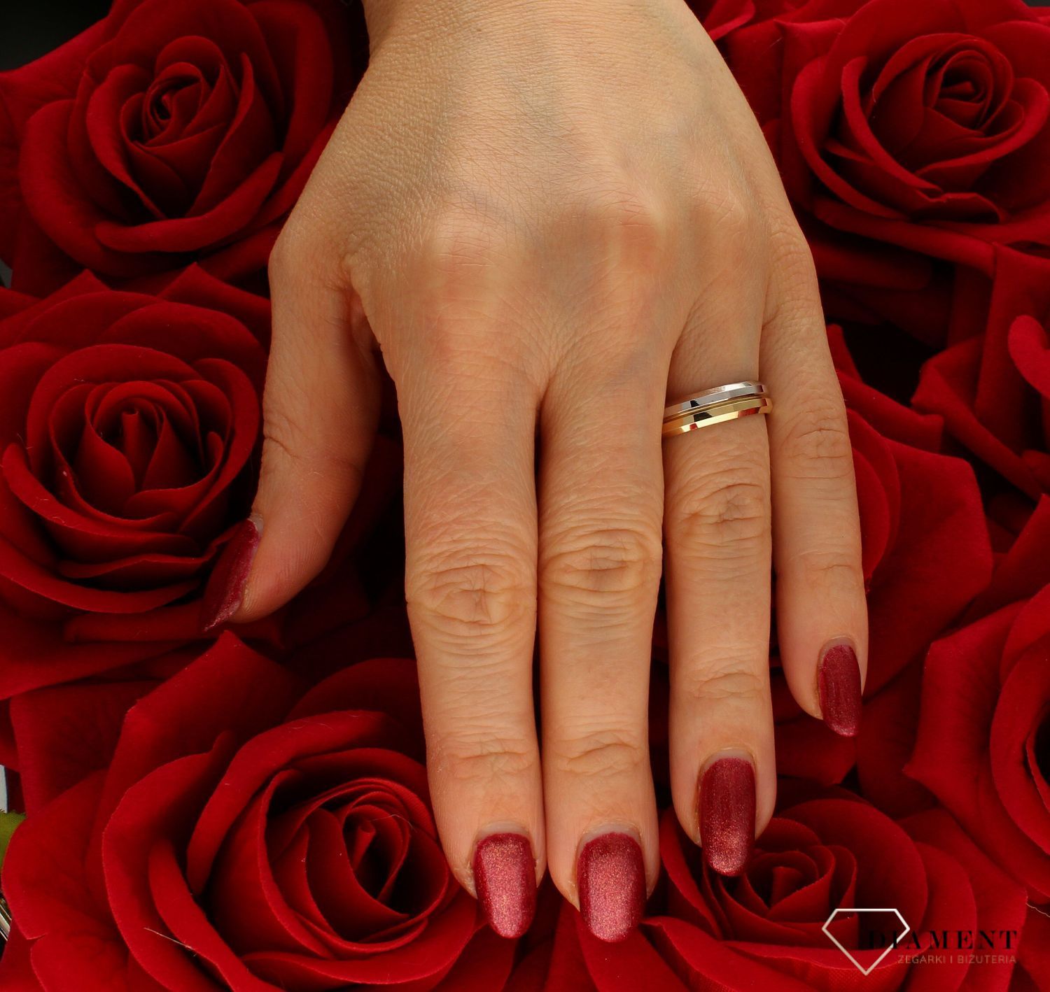 Złota obrączka dwukolorowa premium 585 – 5 mm, żółte i białe złoto.jpg